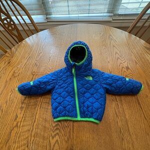 North Face Reversible Baby Jacket 3-6 months Blue Electric Green EUC